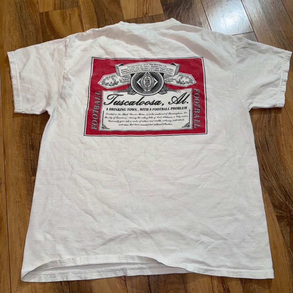 Gildan Tuscaloosa AL Football T-Shirt Mens Large White Fair Drinking Town Parody
